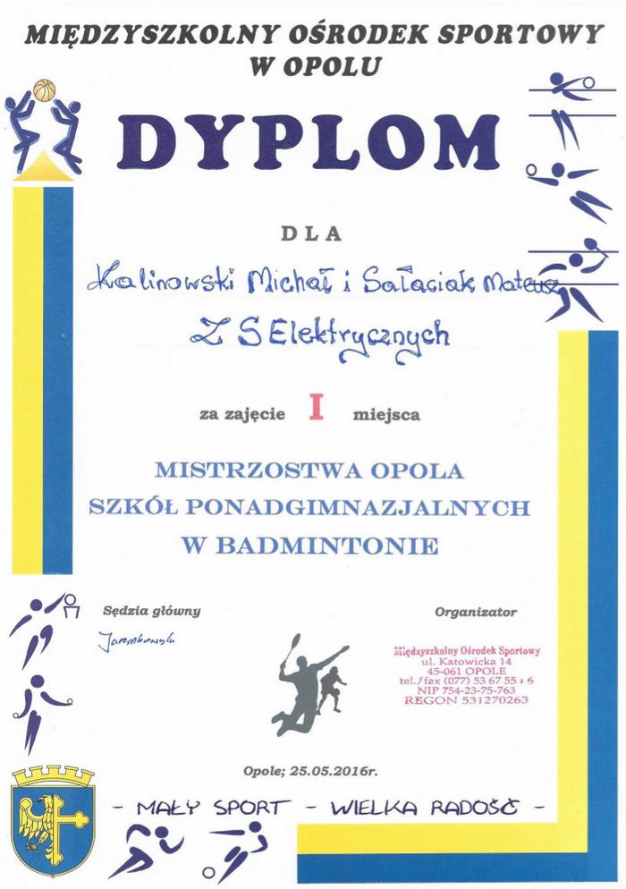 dyplom badminton