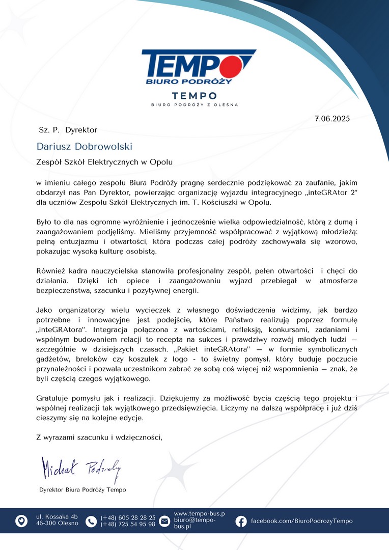 Pismo Dyrektor Dobrowolski